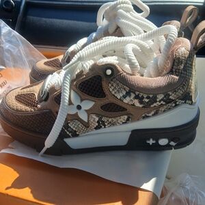 Nike Brown and White Sneakers with Earthy Swirl Design